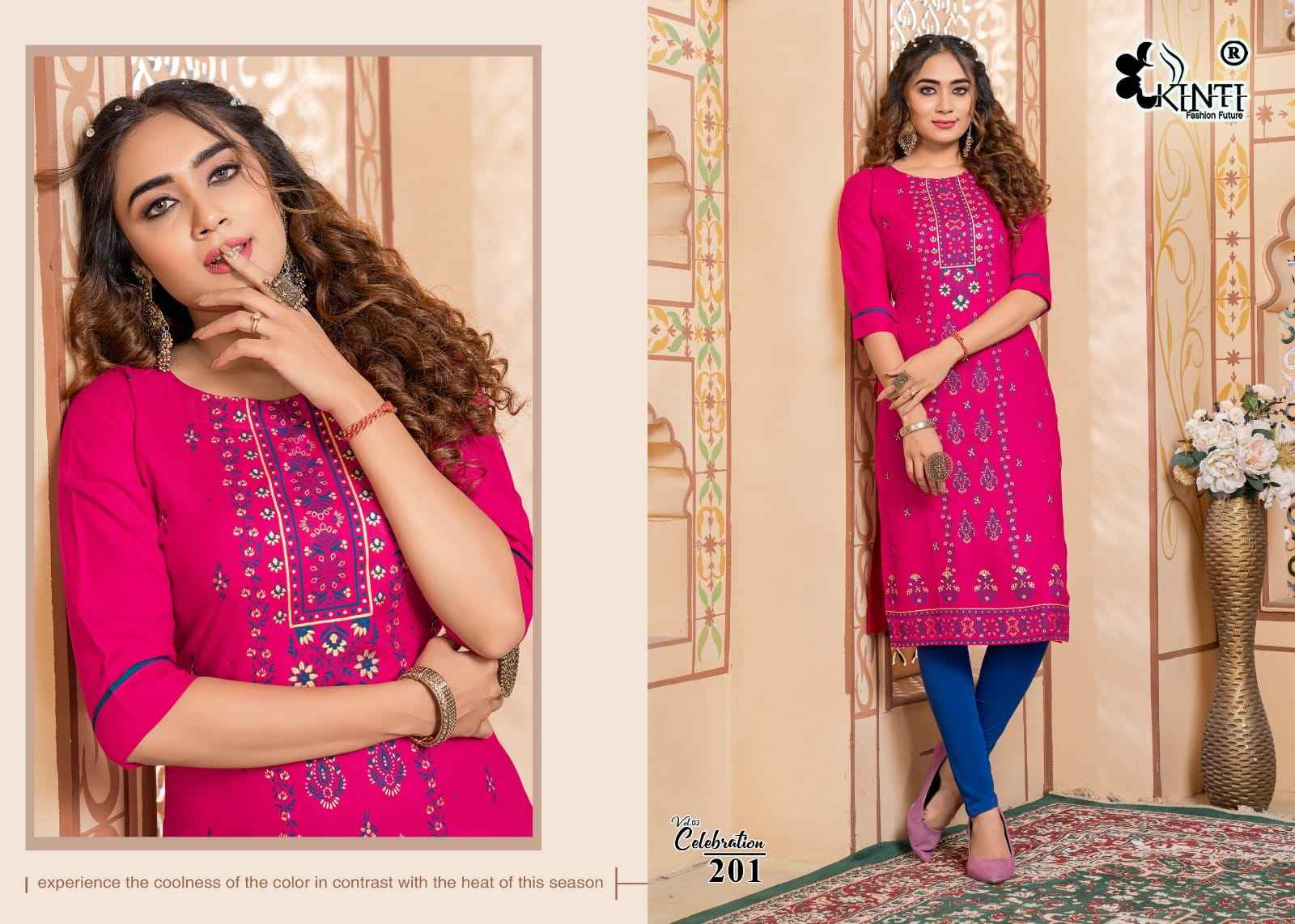 Kinti Celebration Vol 2 Rayon Kurti 8 pcs Catalogue
