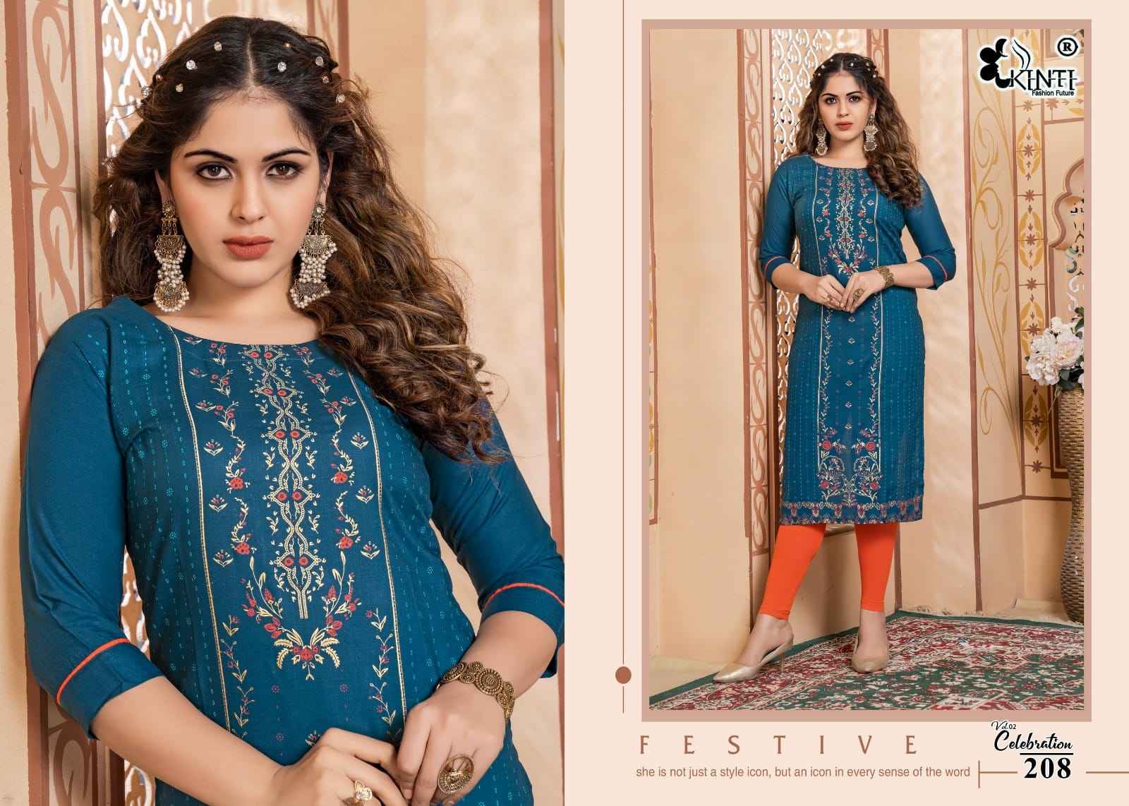 Kinti Celebration Vol 2 Rayon Kurti 8 pcs Catalogue