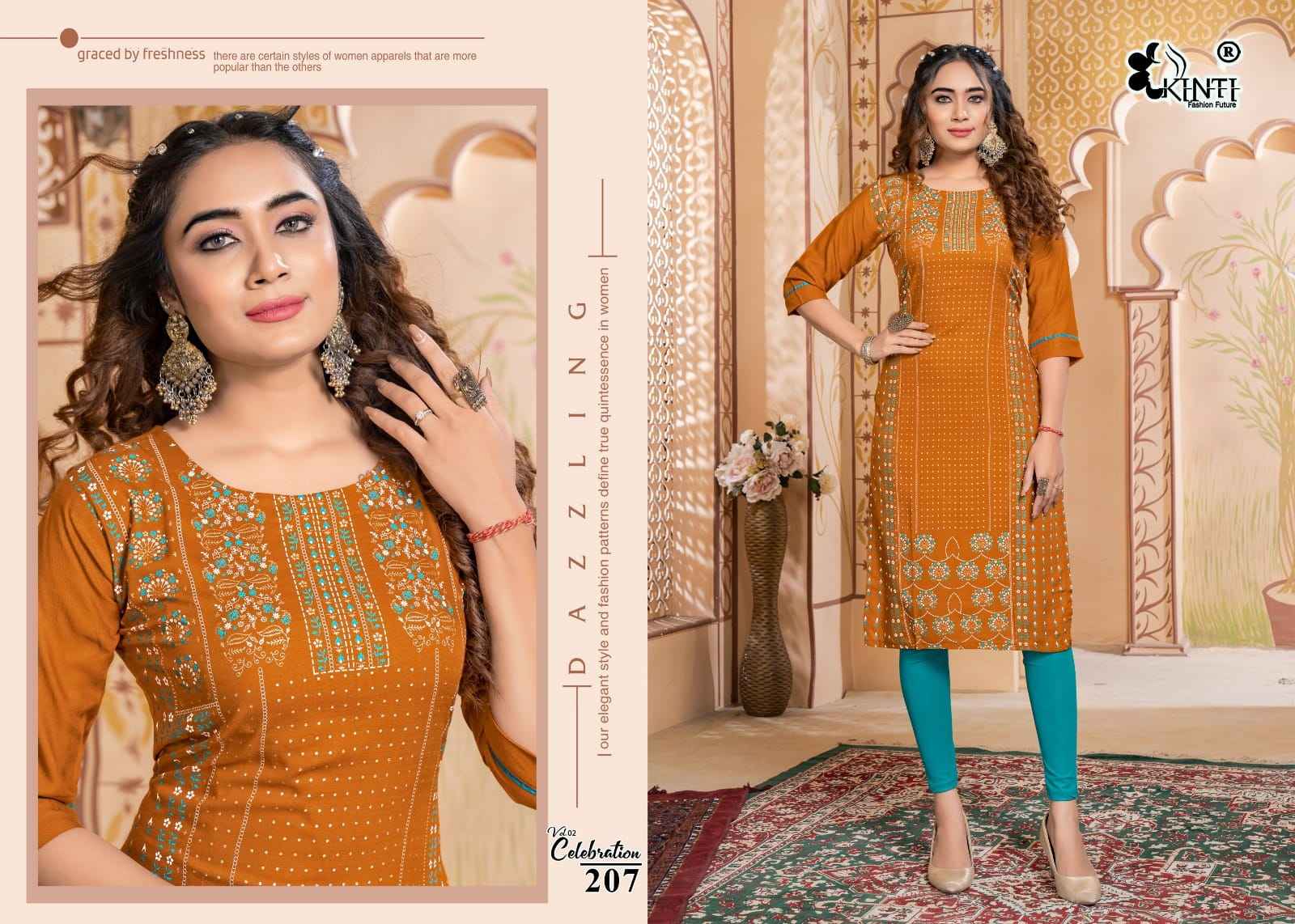 Kinti Celebration Vol 2 Rayon Kurti 8 pcs Catalogue