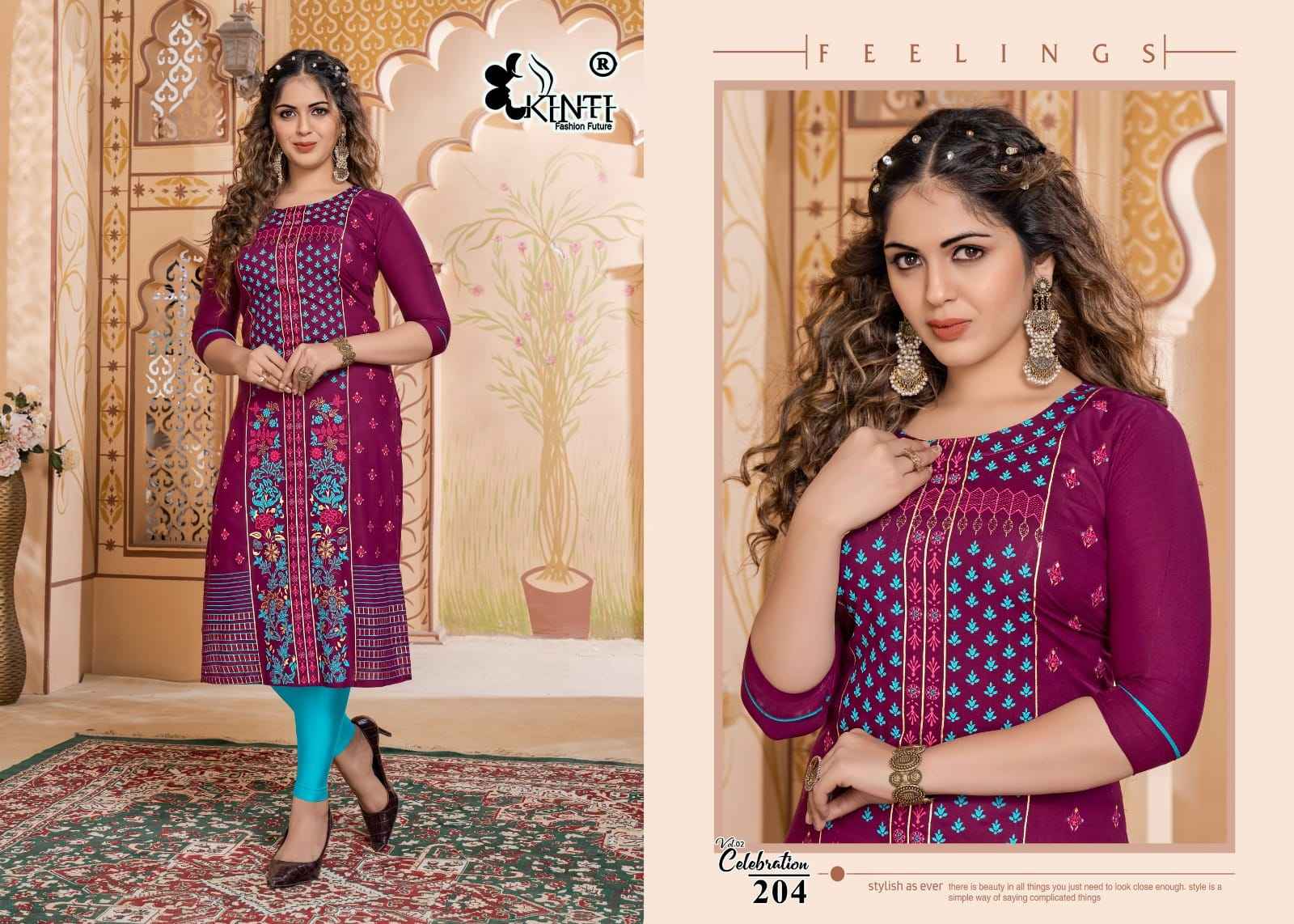 Kinti Celebration Vol 2 Rayon Kurti 8 pcs Catalogue