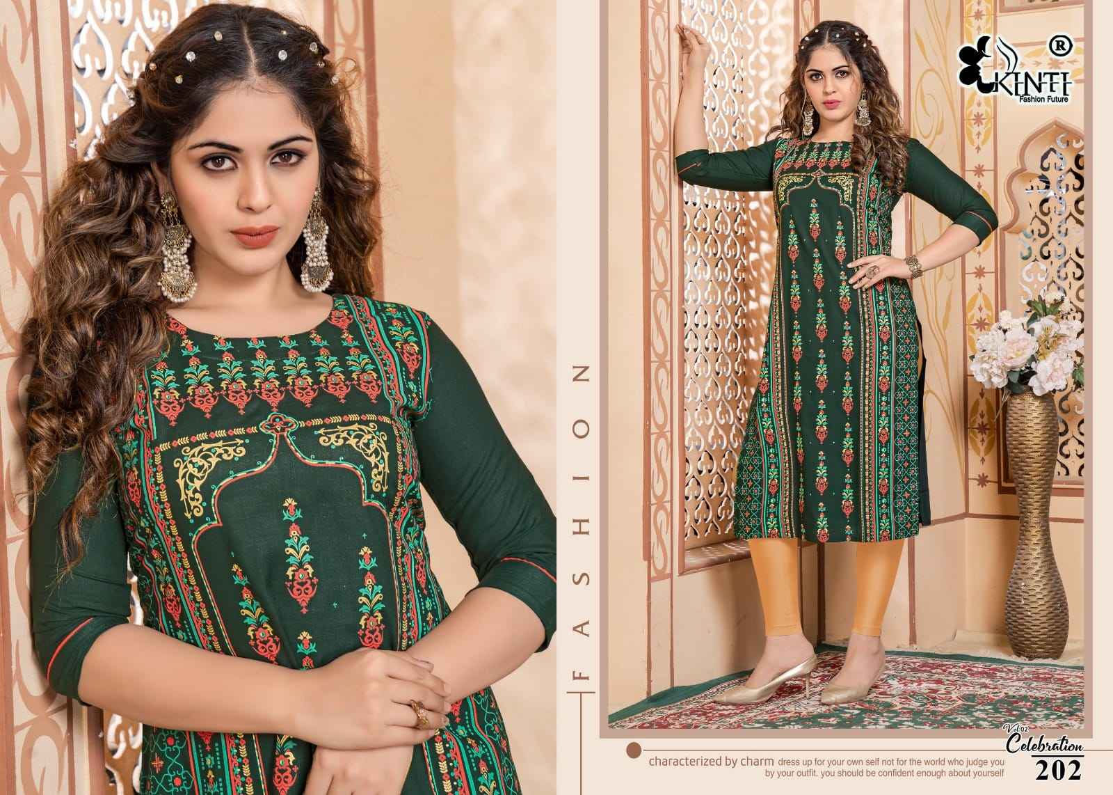 Kinti Celebration Vol 2 Rayon Kurti 8 pcs Catalogue
