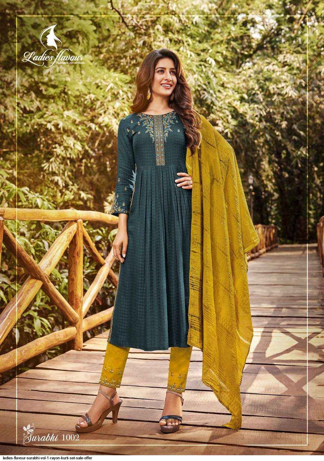 Ladies Flavour Surabhi Vol 1 Rayon Kurti Combo 4 pcs Catalogue