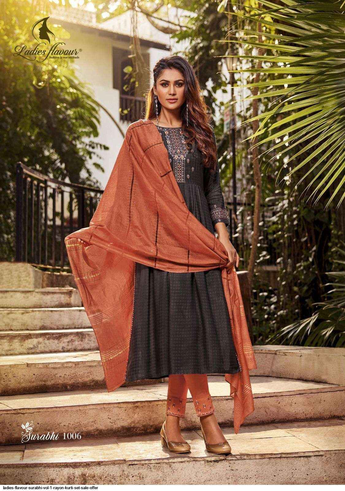 Ladies Flavour Surabhi Vol 1 Rayon Kurti Combo 4 pcs Catalogue