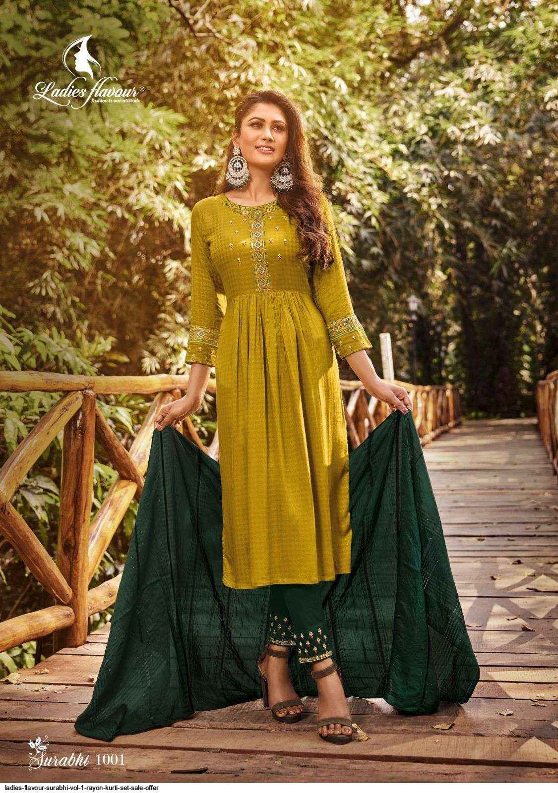 Ladies Flavour Surabhi Vol 1 Rayon Kurti Combo 4 pcs Catalogue