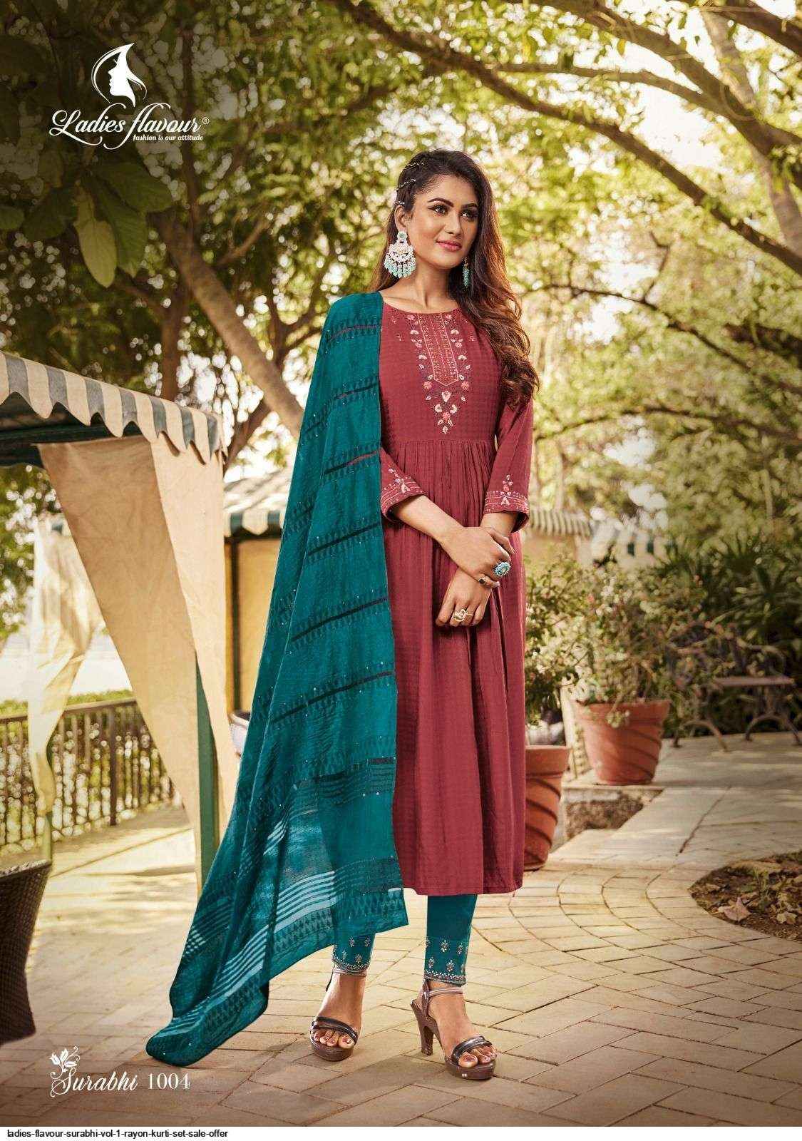 Ladies Flavour Surabhi Vol 1 Rayon Kurti Combo 4 pcs Catalogue
