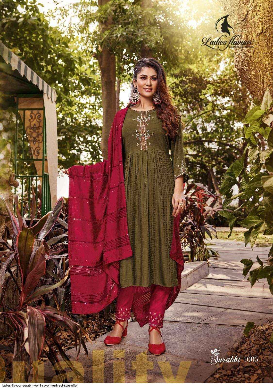 Ladies Flavour Surabhi Vol 1 Rayon Kurti Combo 4 pcs Catalogue