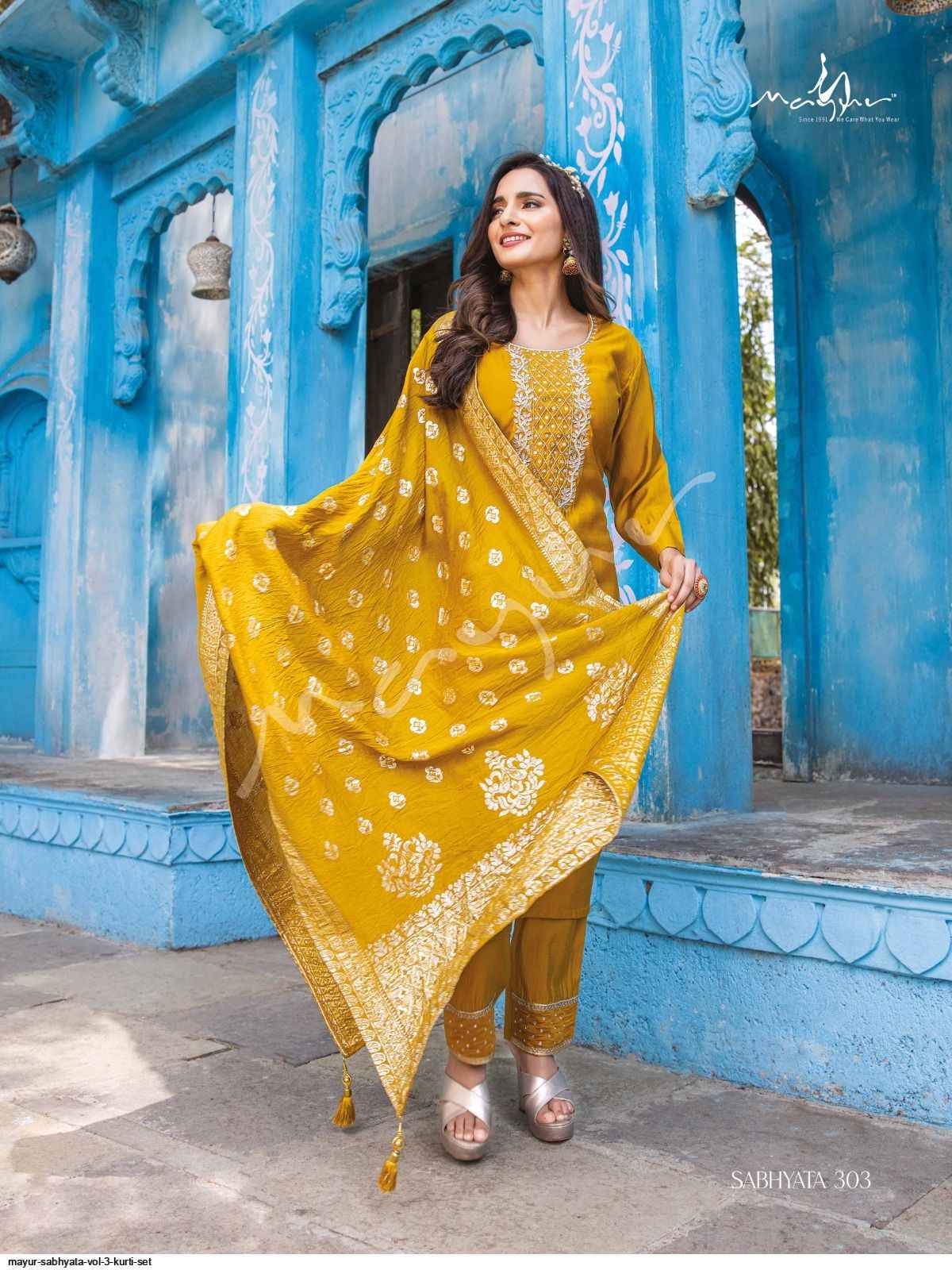 Mayur Creation Sabhyata Vol 3 Viscouse Roman Silk Kurti Combo Online Kurti Wholesaler
