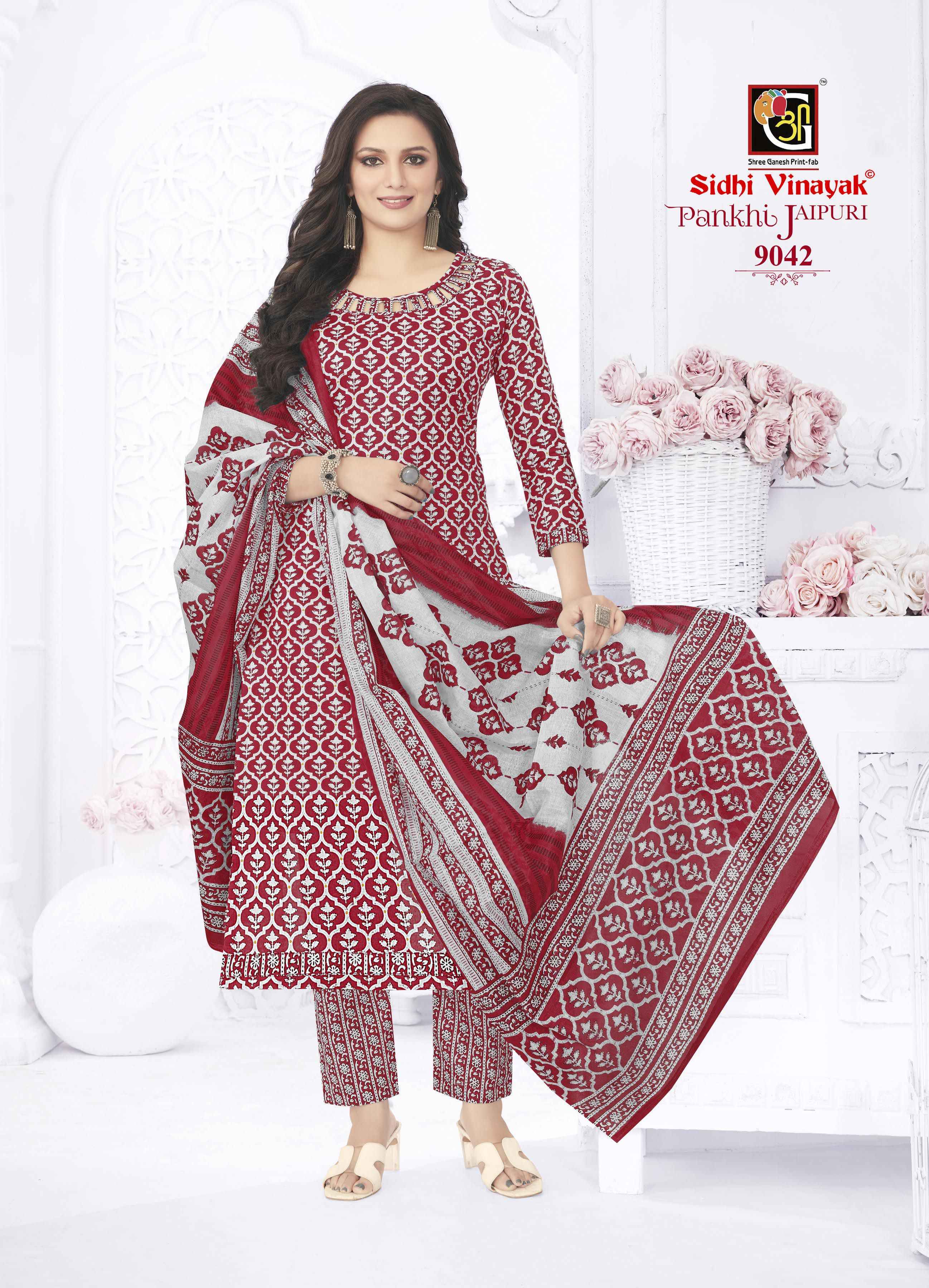 Sidhi Vinayak Pankhi Jaipuri Cotton Dress Material 12 pcs Catalogue
