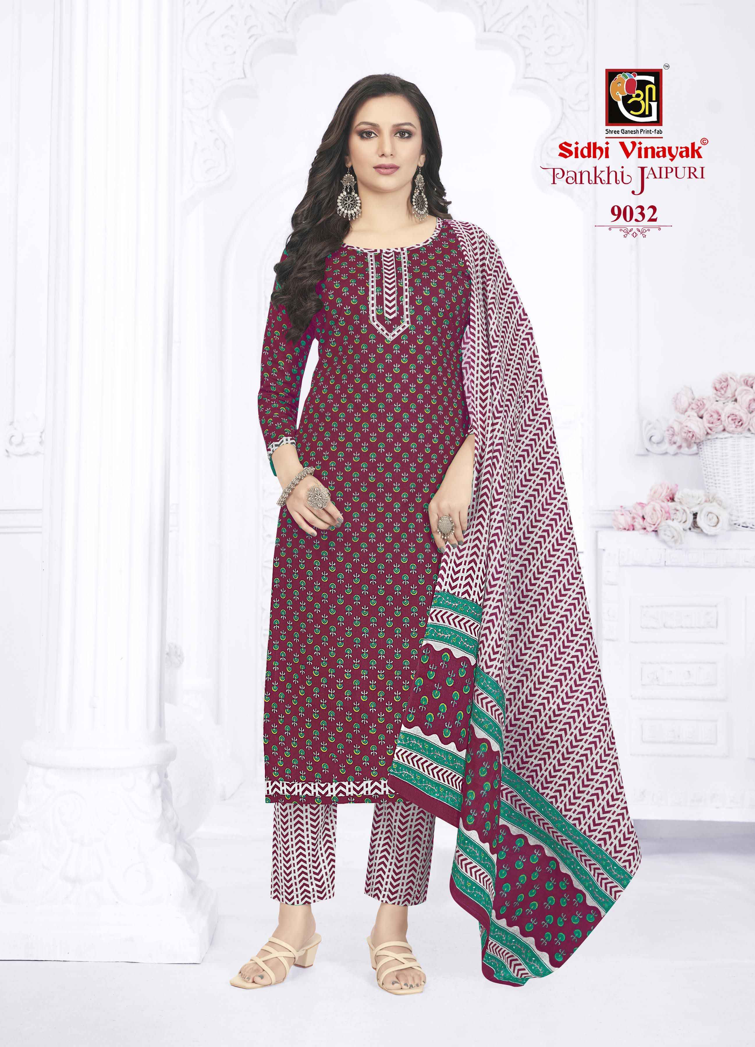Sidhi Vinayak Pankhi Jaipuri Cotton Dress Material 12 pcs Catalogue