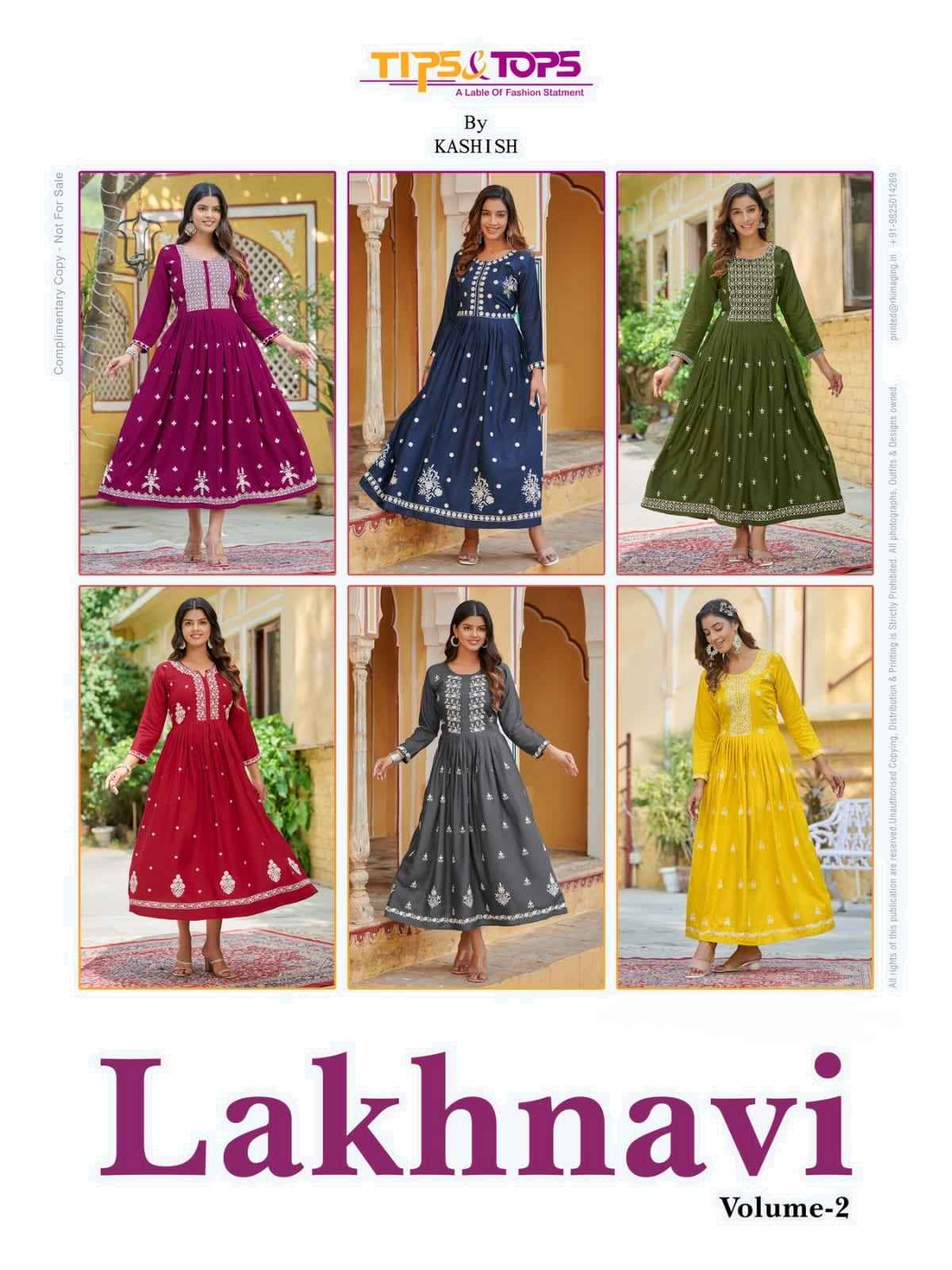 Tips & Tops Lakhnavi Vol 2 Rayon Gown 6 pcs Catalogue