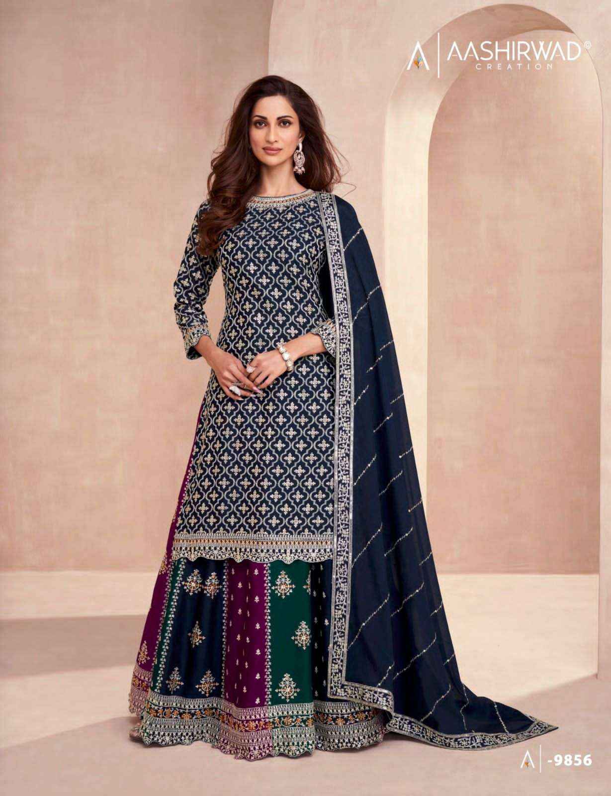 Aashirwad Gulkand Colors Dark Edition Readymade Chinon Silk Dress 3 pcs Catalogue