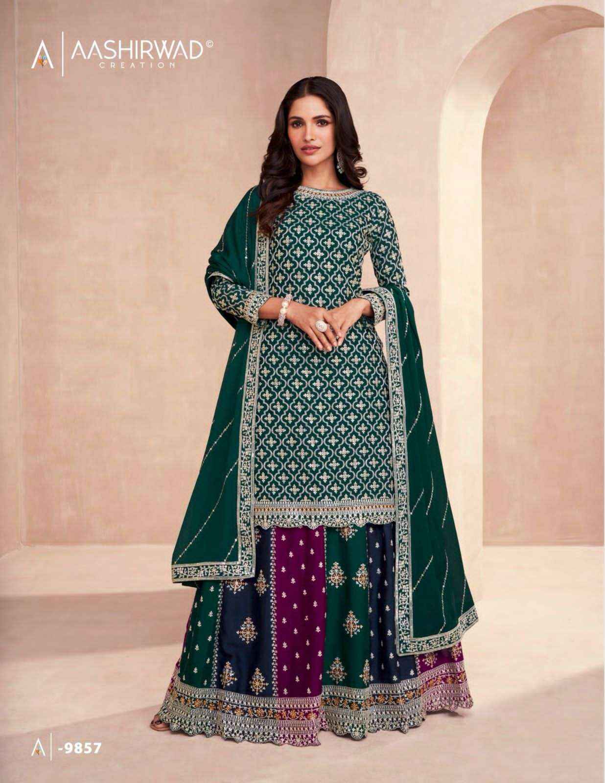 Aashirwad Gulkand Colors Dark Edition Readymade Chinon Silk Dress 3 pcs Catalogue