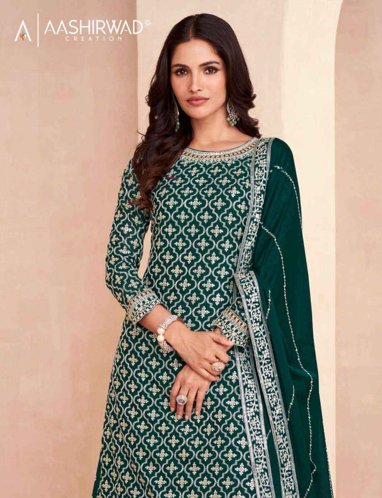 Aashirwad Gulkand Colors Dark Edition Readymade Chinon Silk Dress 3 pcs Catalogue