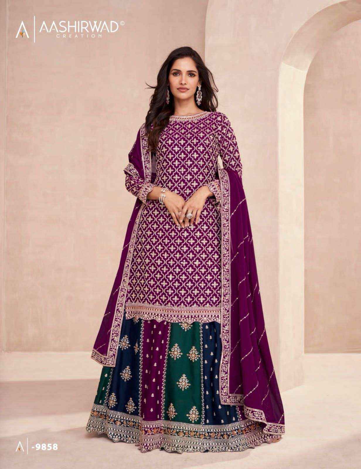 Aashirwad Gulkand Colors Dark Edition Readymade Chinon Silk Dress 3 pcs Catalogue