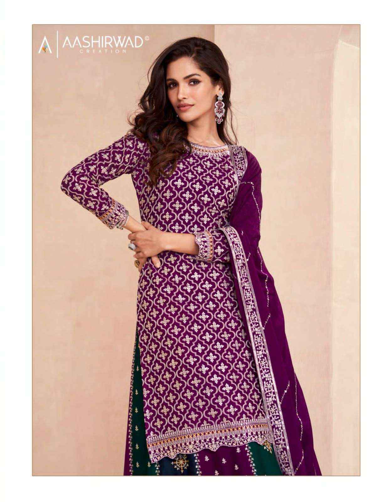 Aashirwad Gulkand Colors Dark Edition Readymade Chinon Silk Dress 3 pcs Catalogue