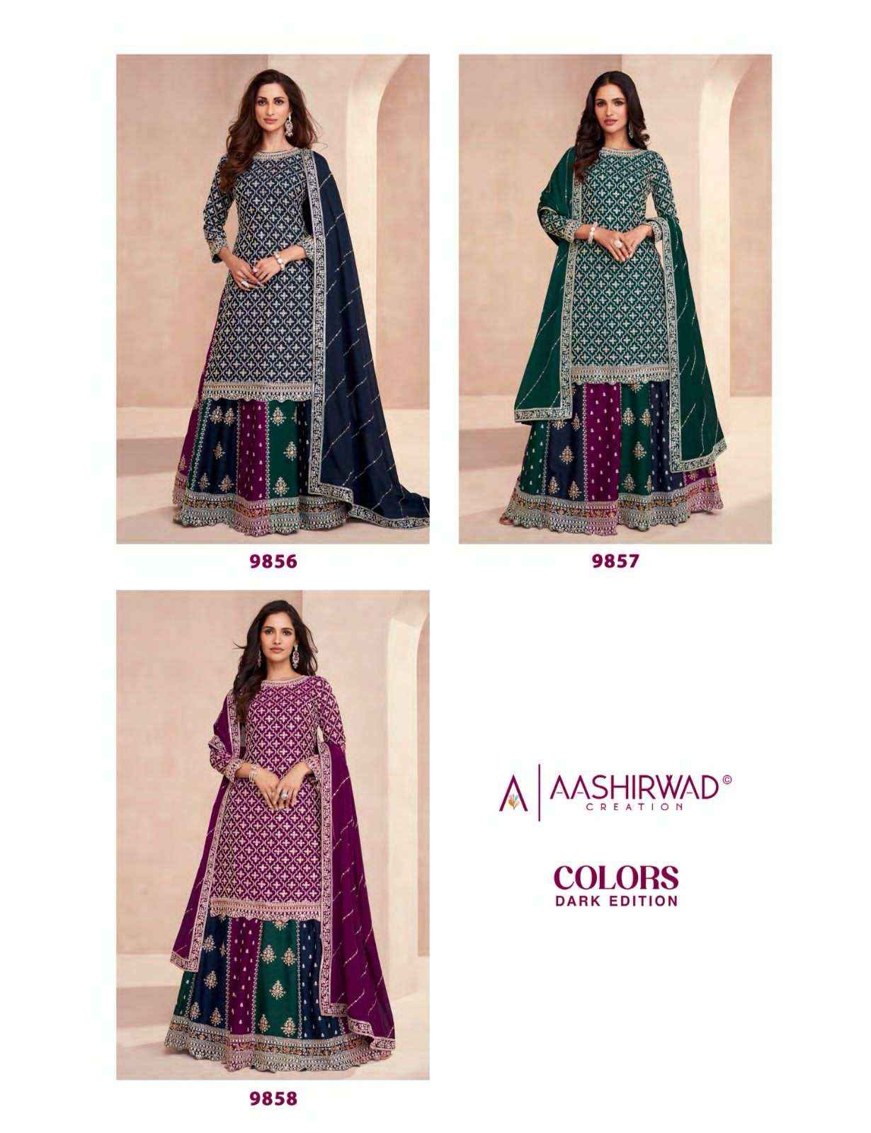 Aashirwad Gulkand Colors Dark Edition Readymade Chinon Silk Dress 3 pcs Catalogue