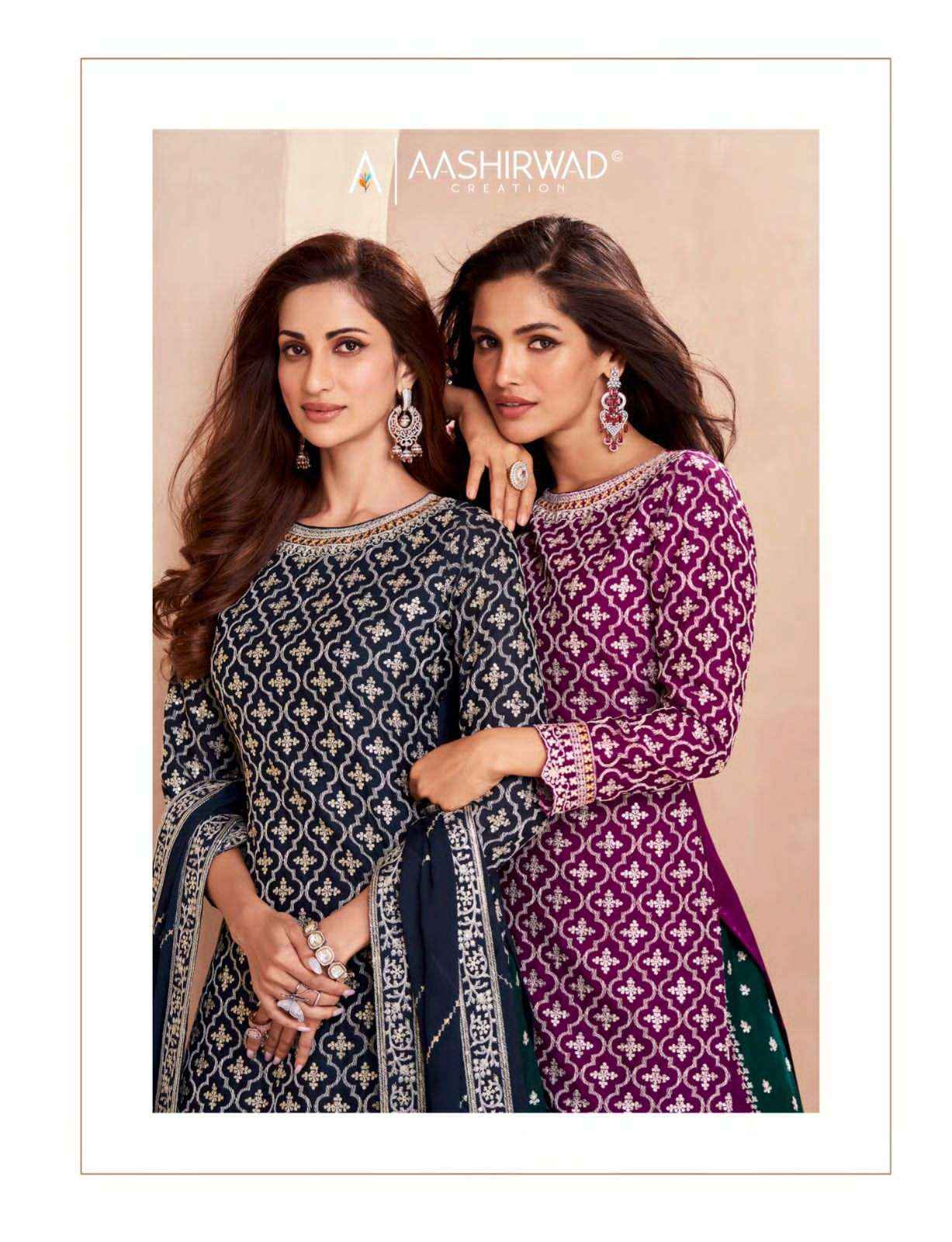 Aashirwad Gulkand Colors Dark Edition Readymade Chinon Silk Dress 3 pcs Catalogue