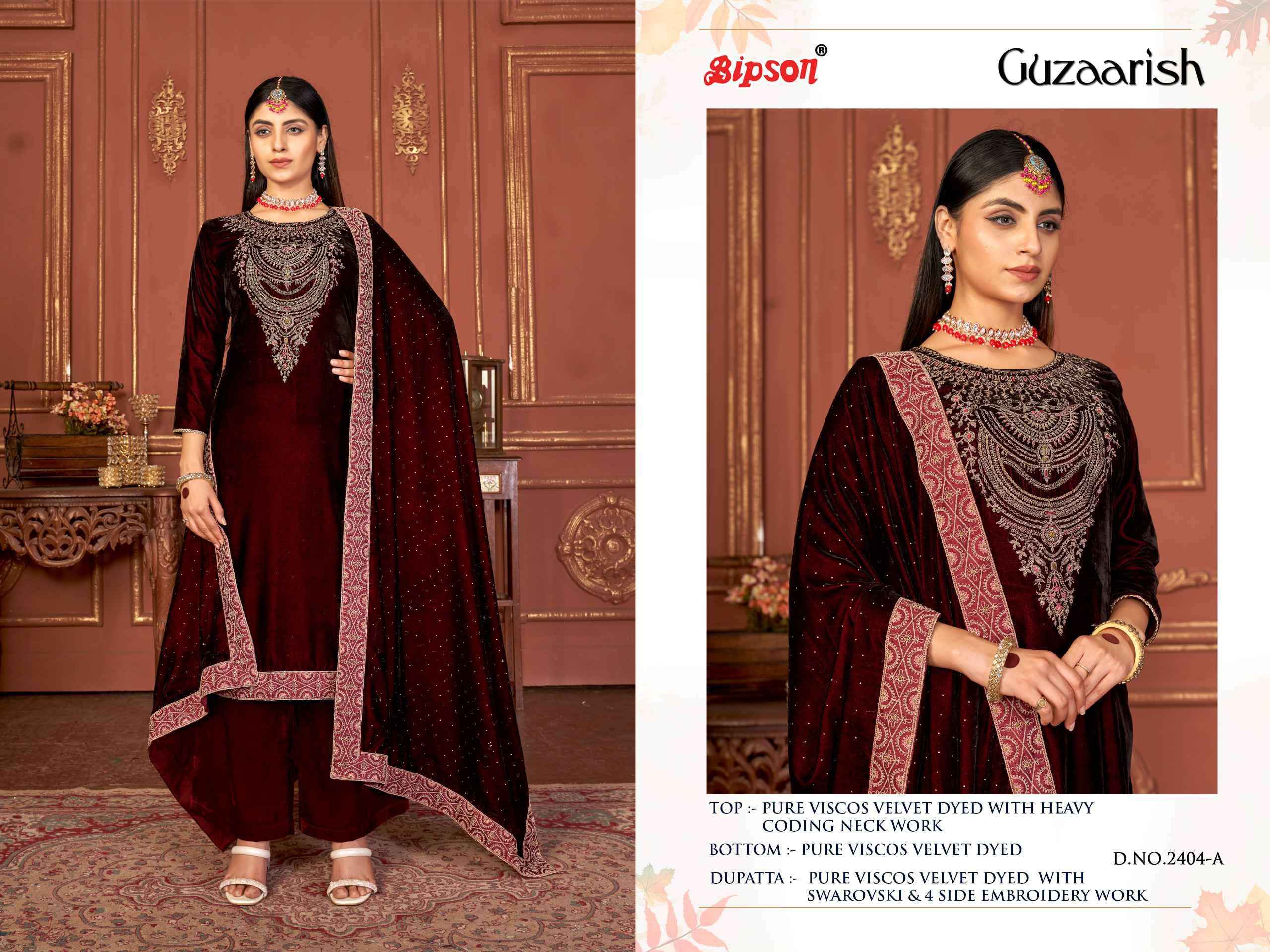 Bipson Guzaarish 2404 Velvet Dress Material 3 pcs Catalogue