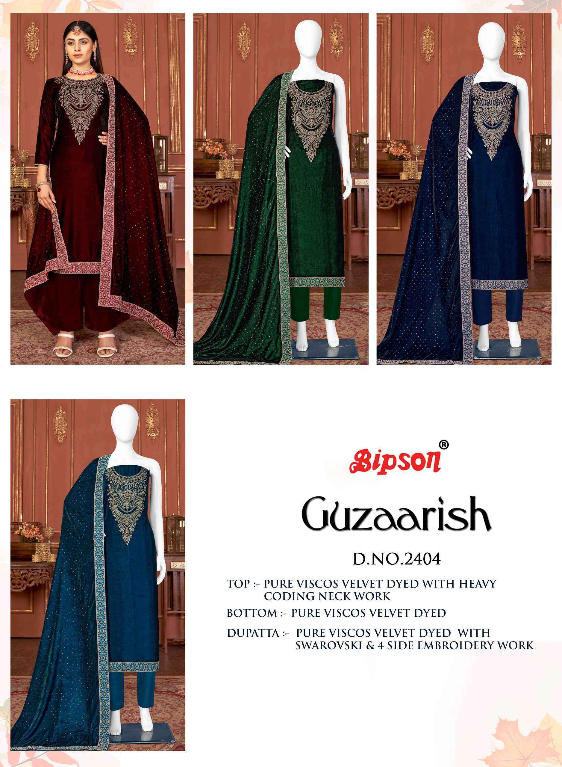 Bipson Guzaarish 2404 Velvet Dress Material 3 pcs Catalogue