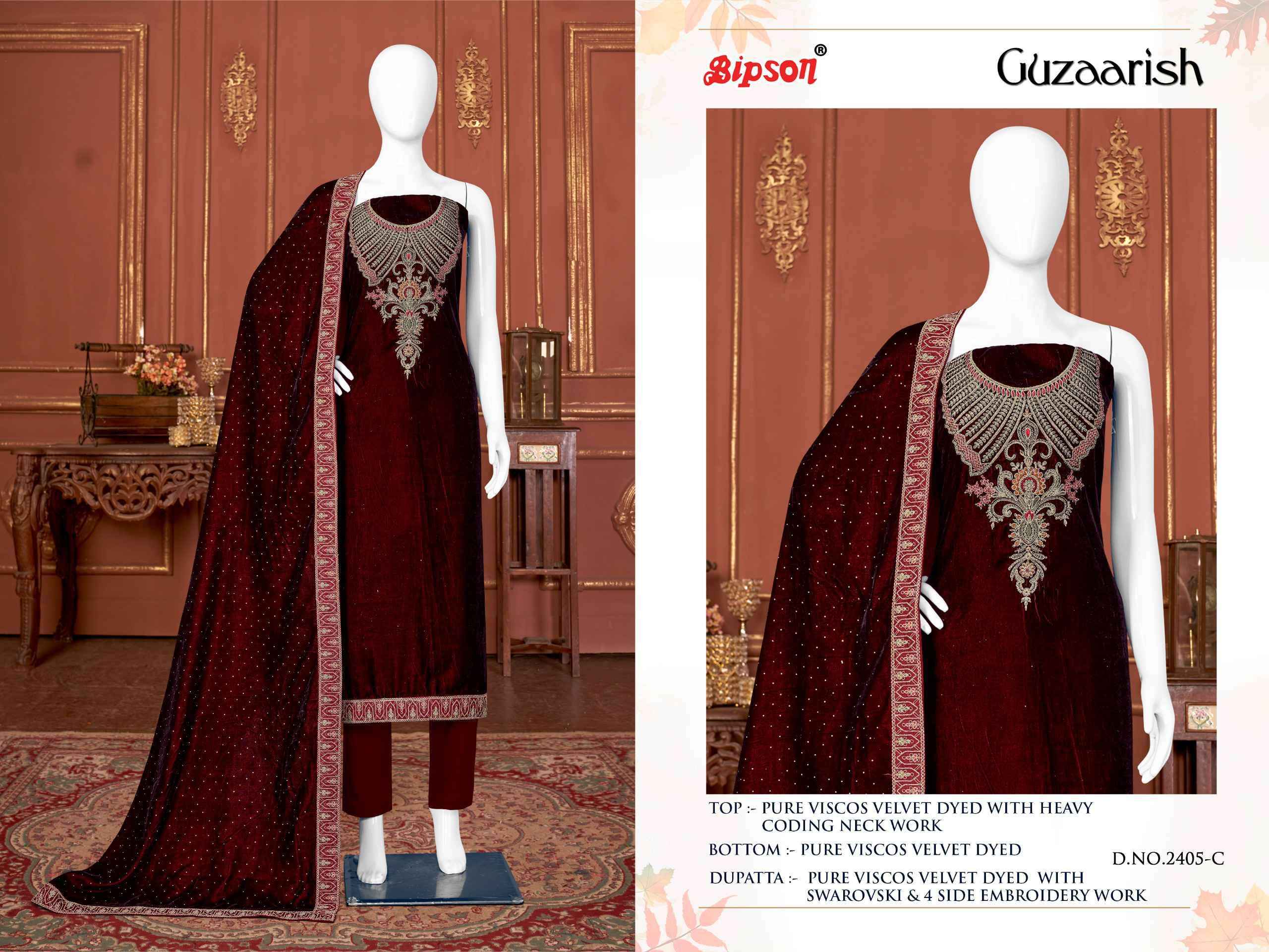 Bipson Guzaarish 2405 Velvet Dress Material 3 pcs Catalogue