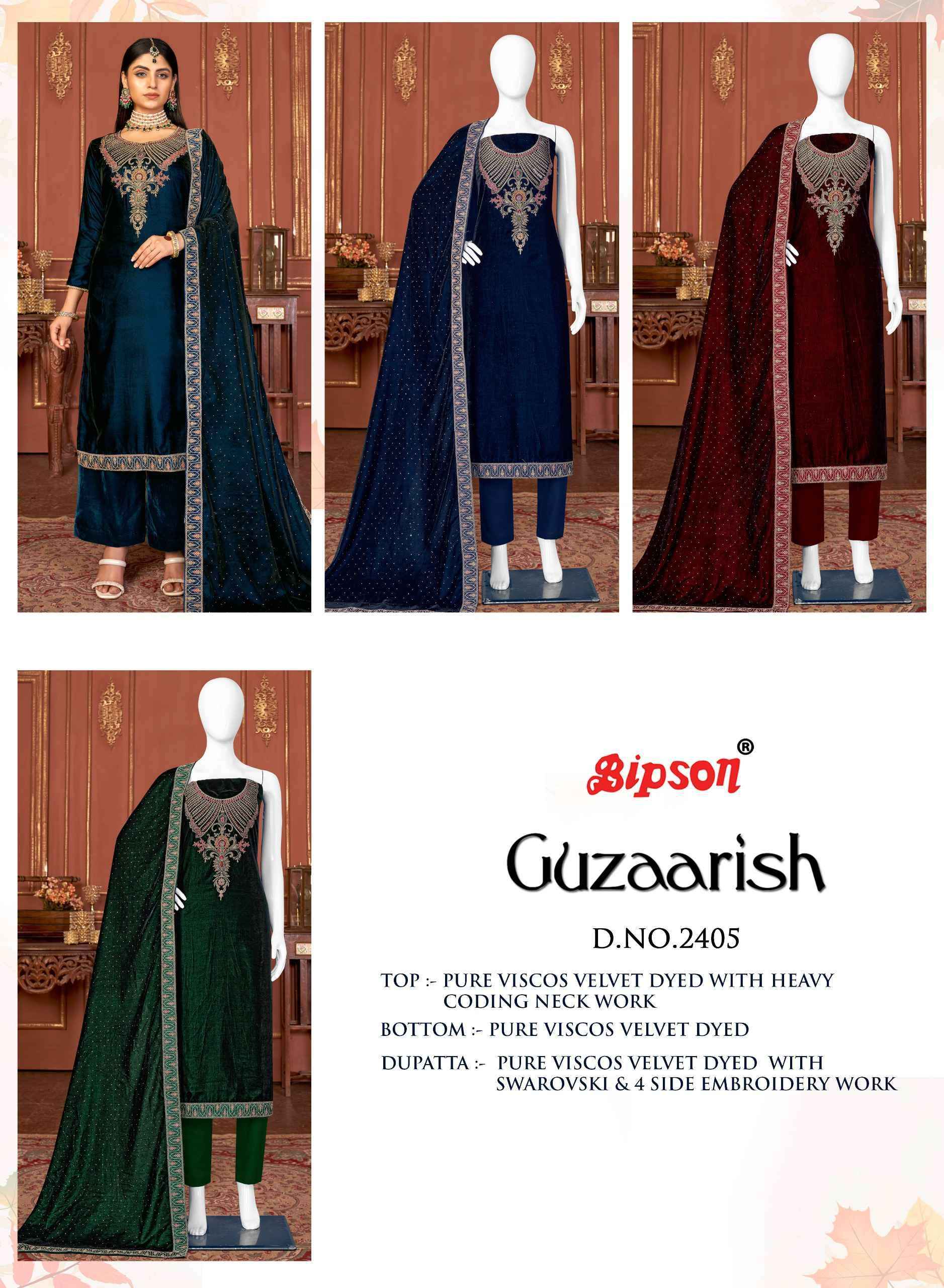 Bipson Guzaarish 2405 Velvet Dress Material 3 pcs Catalogue