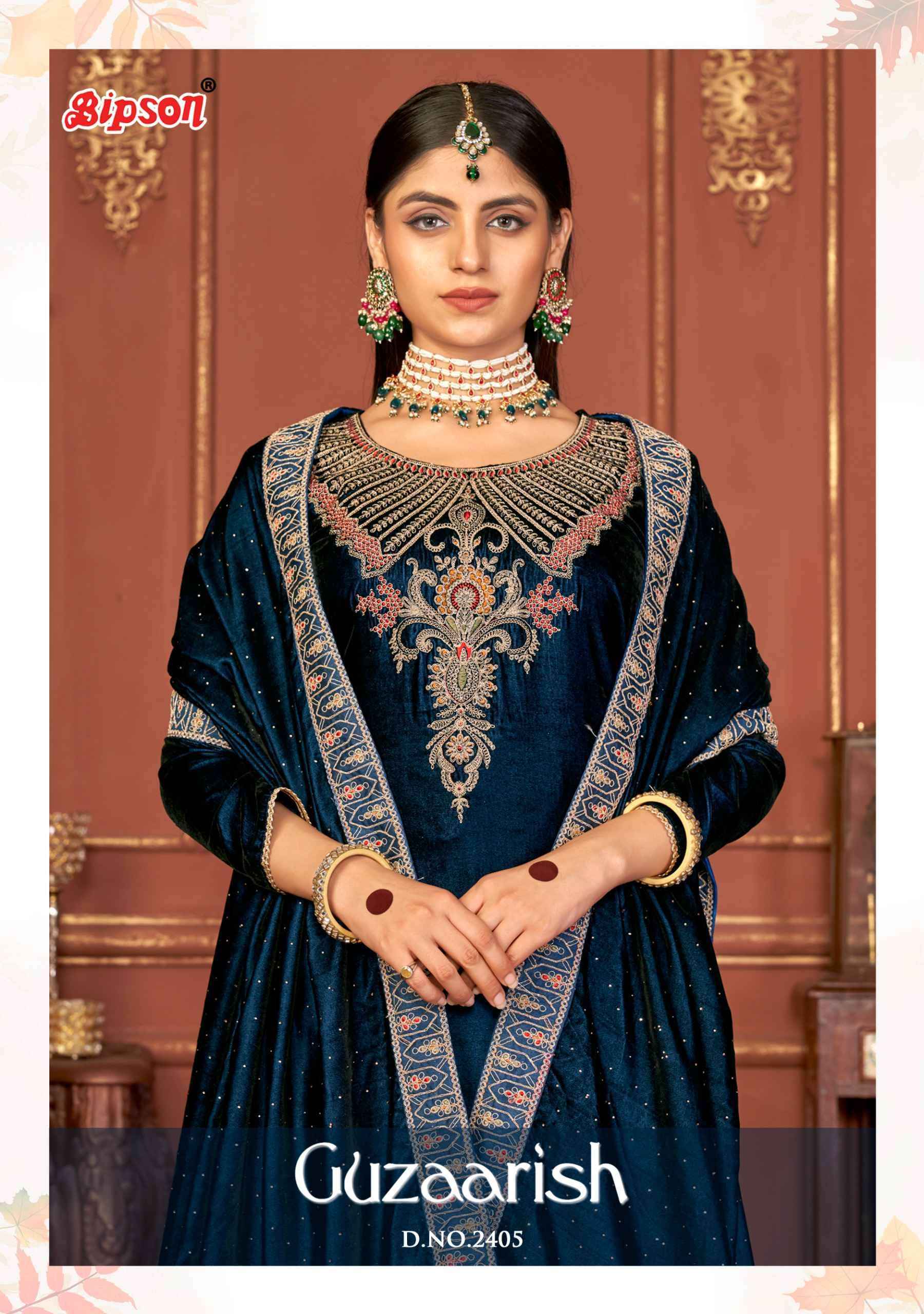 Bipson Guzaarish 2405 Velvet Dress Material 3 pcs Catalogue