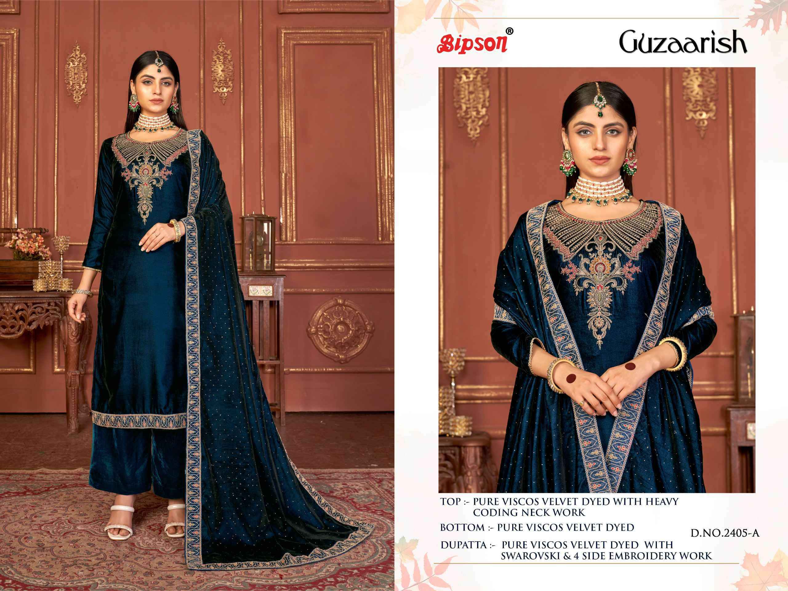 Bipson Guzaarish 2405 Velvet Dress Material 3 pcs Catalogue