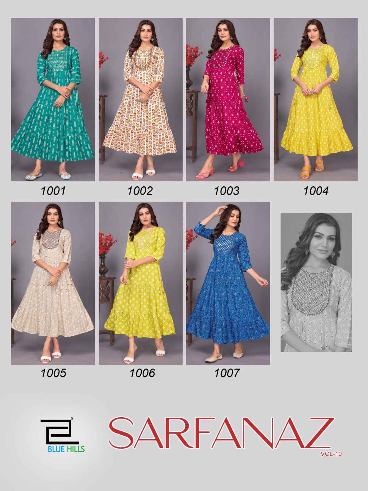 Blue Hills Sarfanaz Vol 10 Rayon Gown 7 pcs Catalogue