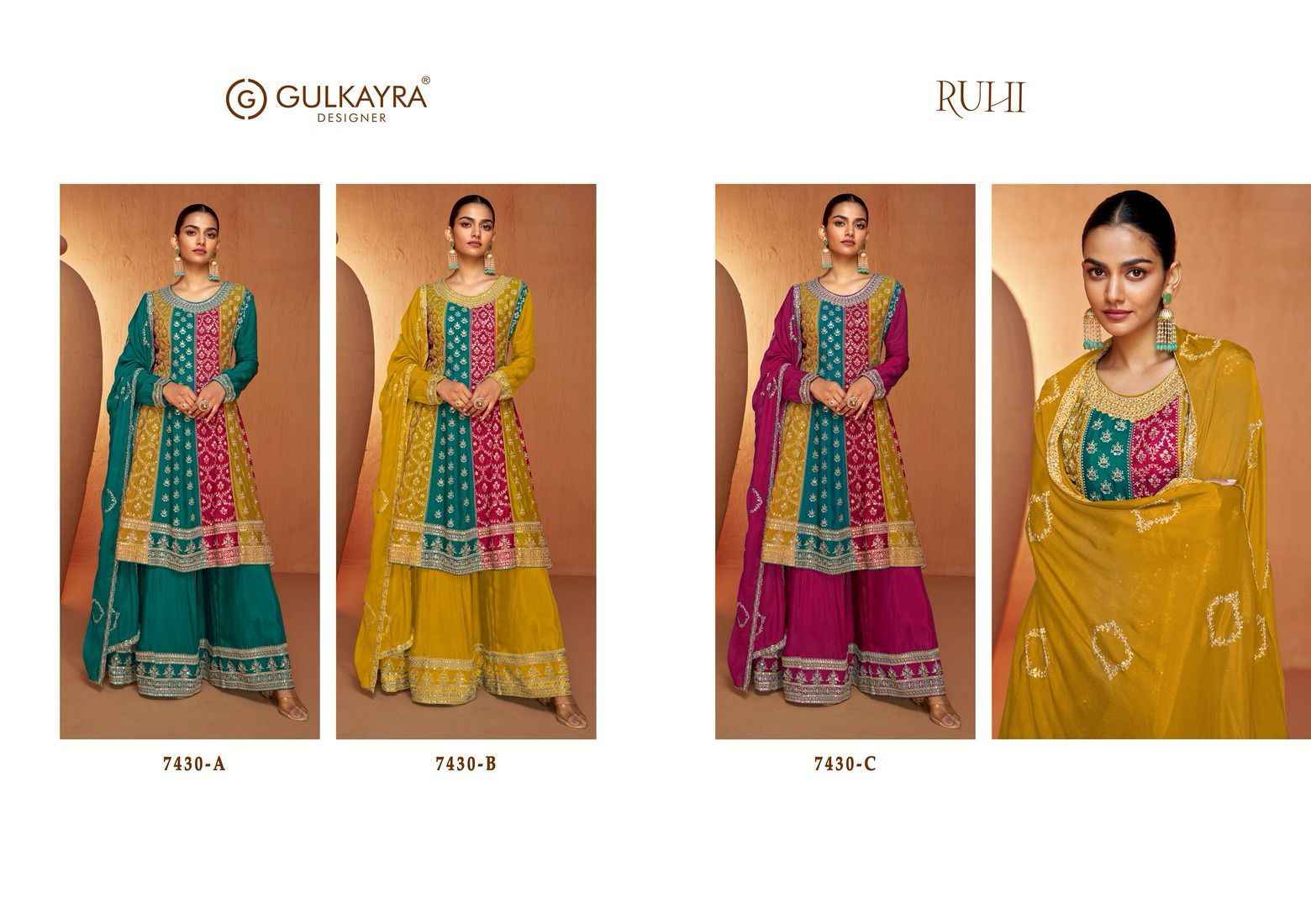 Gulkayra Designer Ruhi Readymade Chinon Dress 3 pcs Catalogue