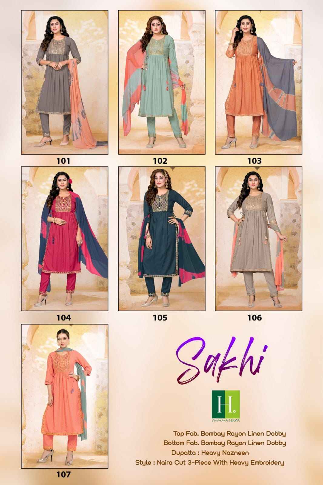 Hirwa Sakhi Rayon Slub Kurti Combo 7 pcs Catalogue