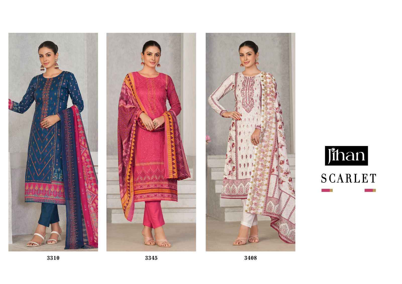 Jihan Scarlet Lawn Dress Material 3 pcs Catalogue