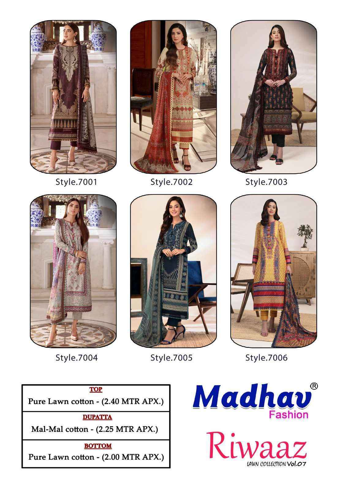 Madhav Fashion Riwaaz Vol 7 Lawn Cotton Dress Material 6 pcs