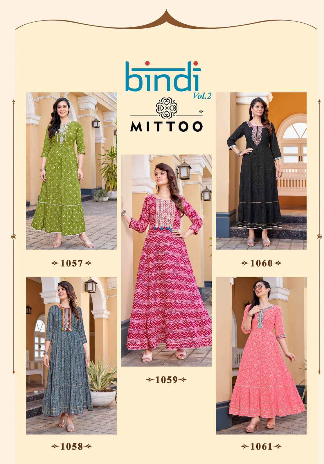 Mittoo Bindi Vol 2 Rayon Gown 5 pcs Catalogue