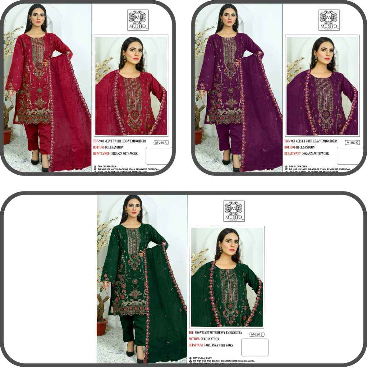 Mushq M 280 Velvet Dress Material 3 pcs Catalogue