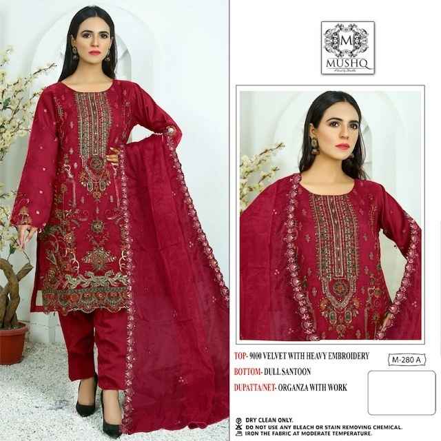 Mushq M 280 Velvet Dress Material 3 pcs Catalogue