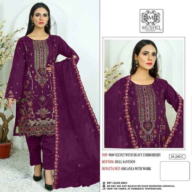 Mushq M 280 Velvet Dress Material 3 pcs Catalogue