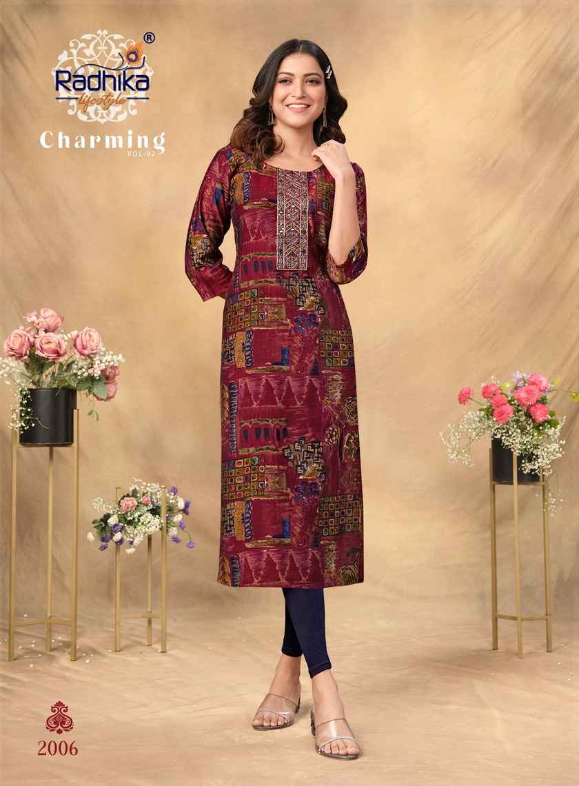 Radhika Charming Vol 2 Chanderi Kurti 8 pcs Catalogue