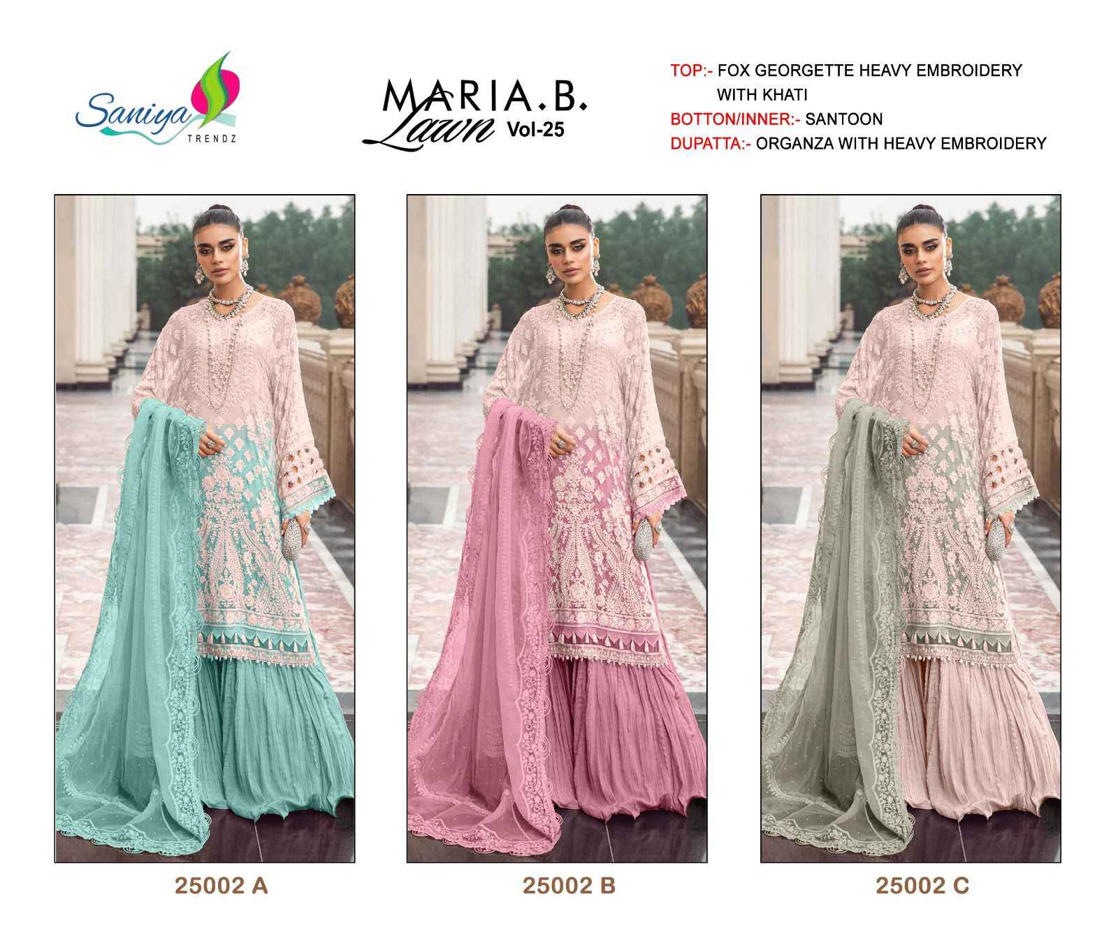 Saniya Trendz Maria B Lawn Vol 25 Georgette Dress Material 3 pcs Catalogue
