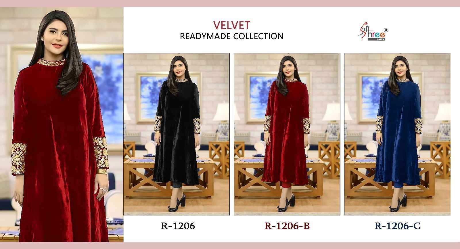 Shree Fabs R 1206 Velvet Readymade Collection Readymade Velvet Kurti With Bottom 3 pcs Catalogue