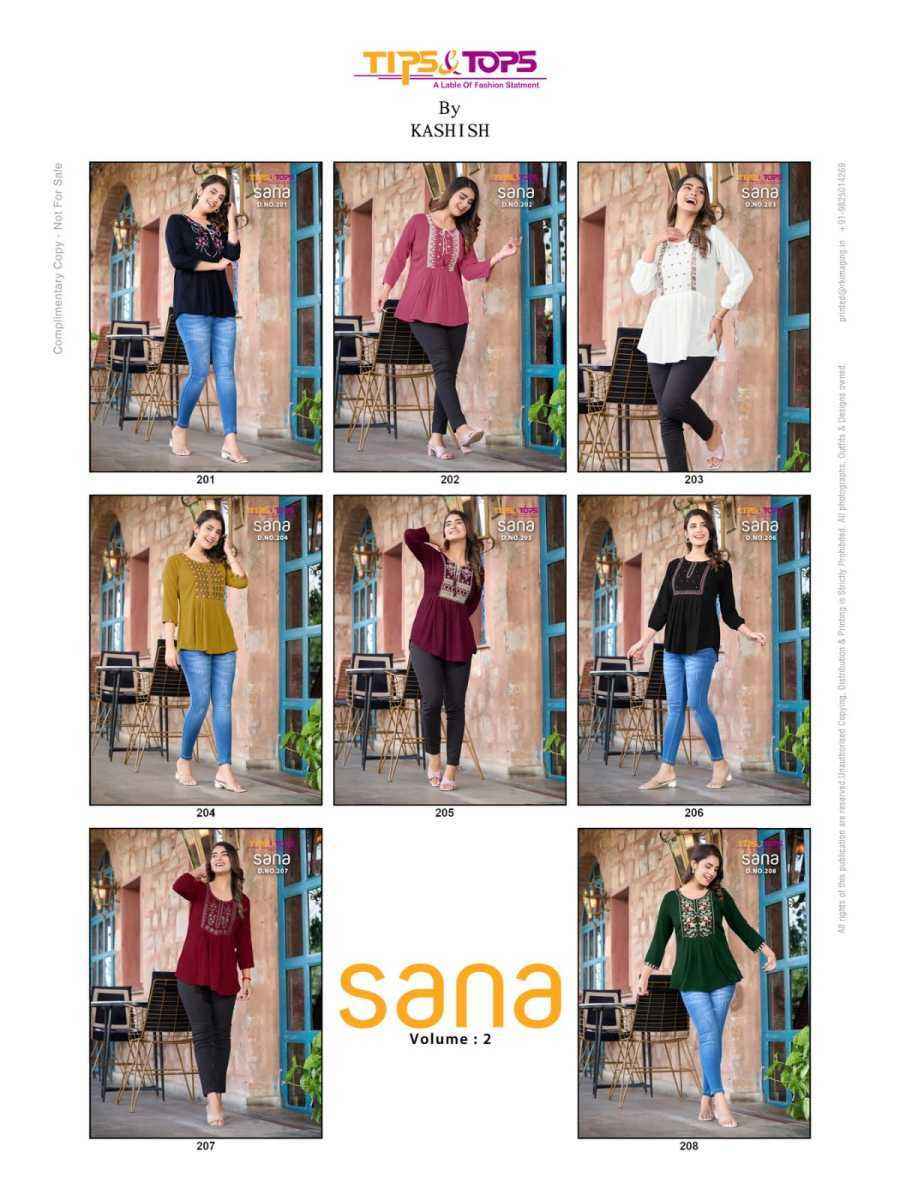 Tips & Tops Sana Vol 2 Rayon Kurti 8 pcs Catalogue