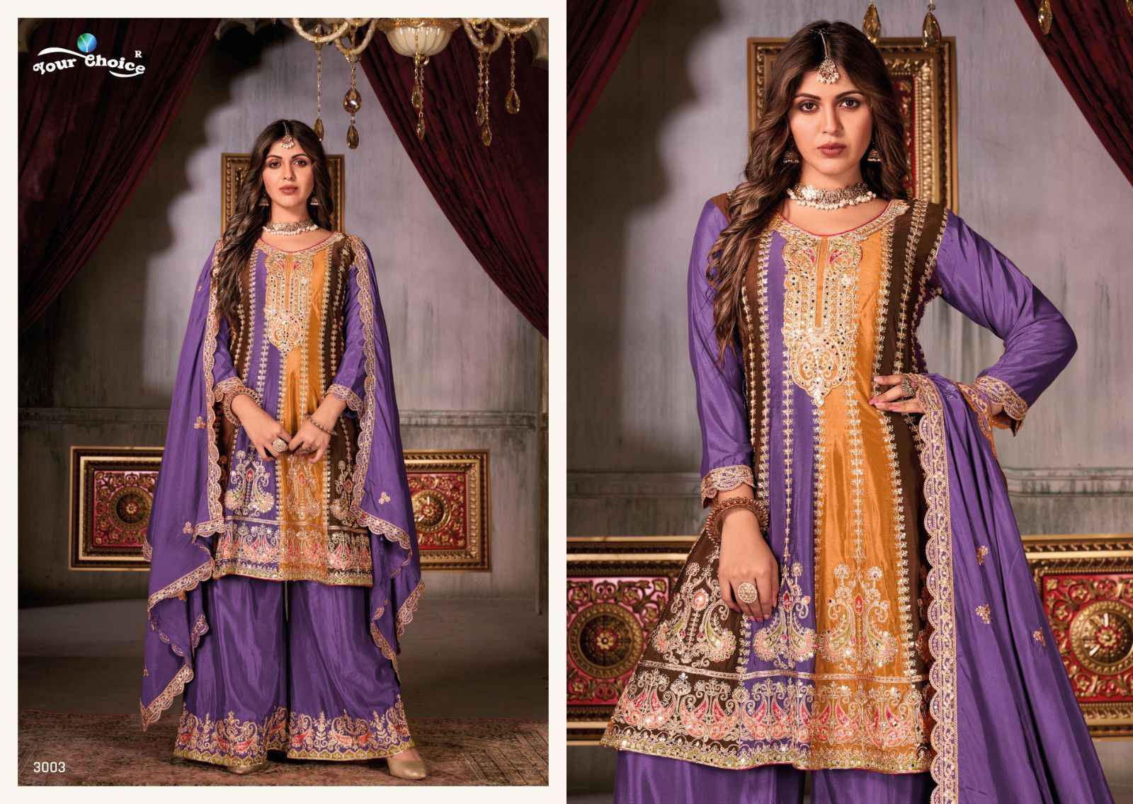 Your Choice Ragga Chinon Dress Material 3 pcs Catalogue