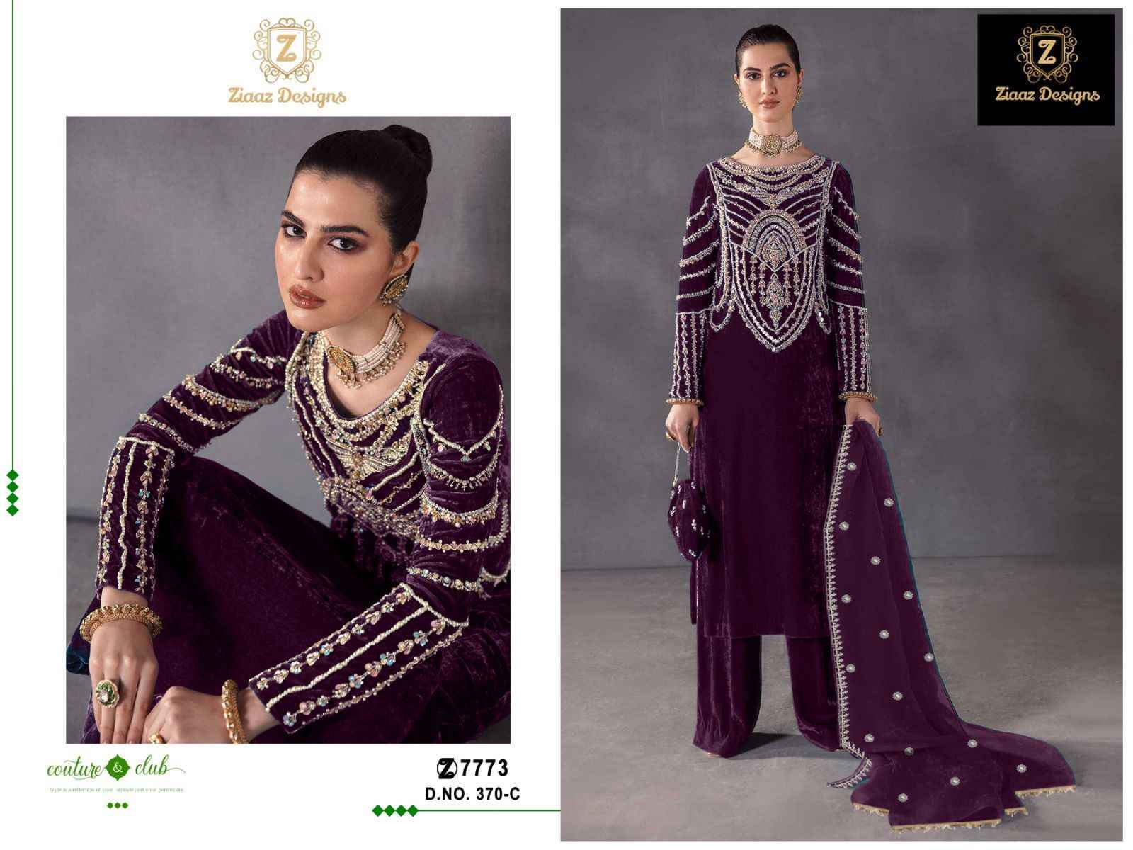 Ziaaz Designs D.NO 370 Velvet Dress Material 4 pcs Catalogue
