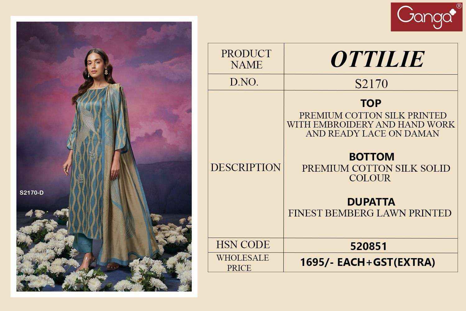 Ganga Ottilie 2170 Cotton Silk Dress Material 4 pcs Catalogue
