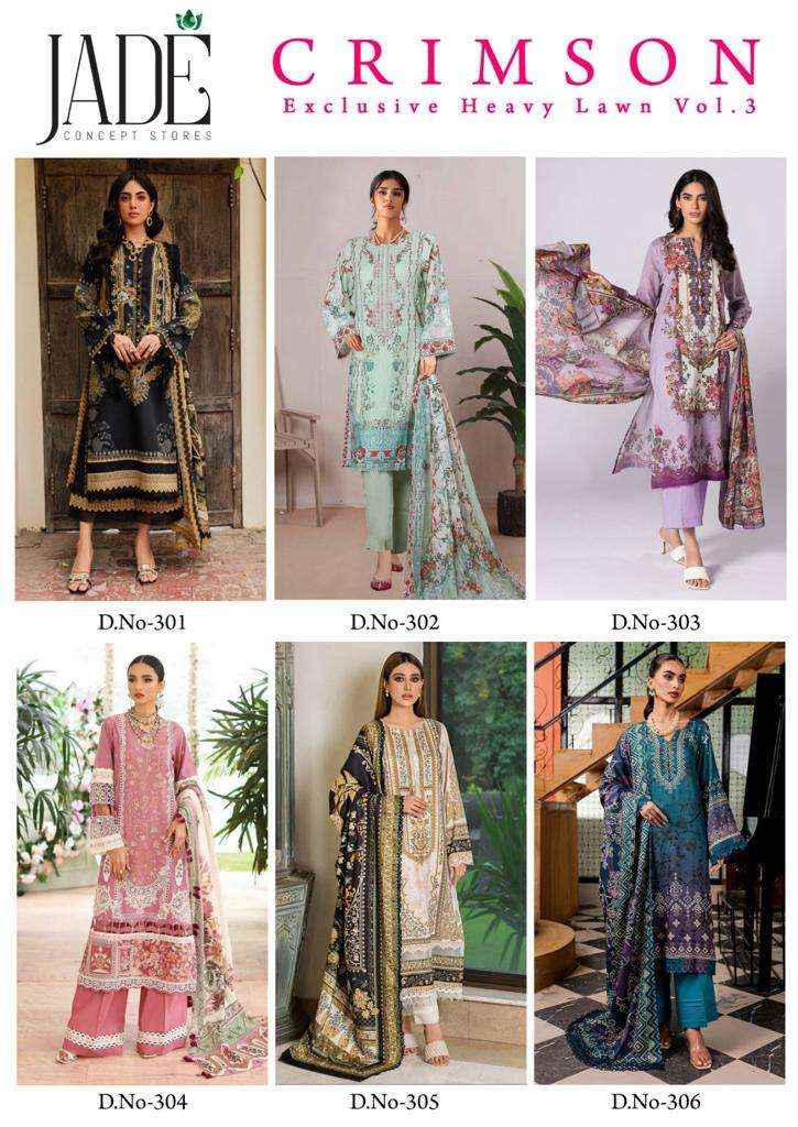 Jade Crimson Vol 3 Readymade Lawn Cotton Dress 6 pcs Catalogue