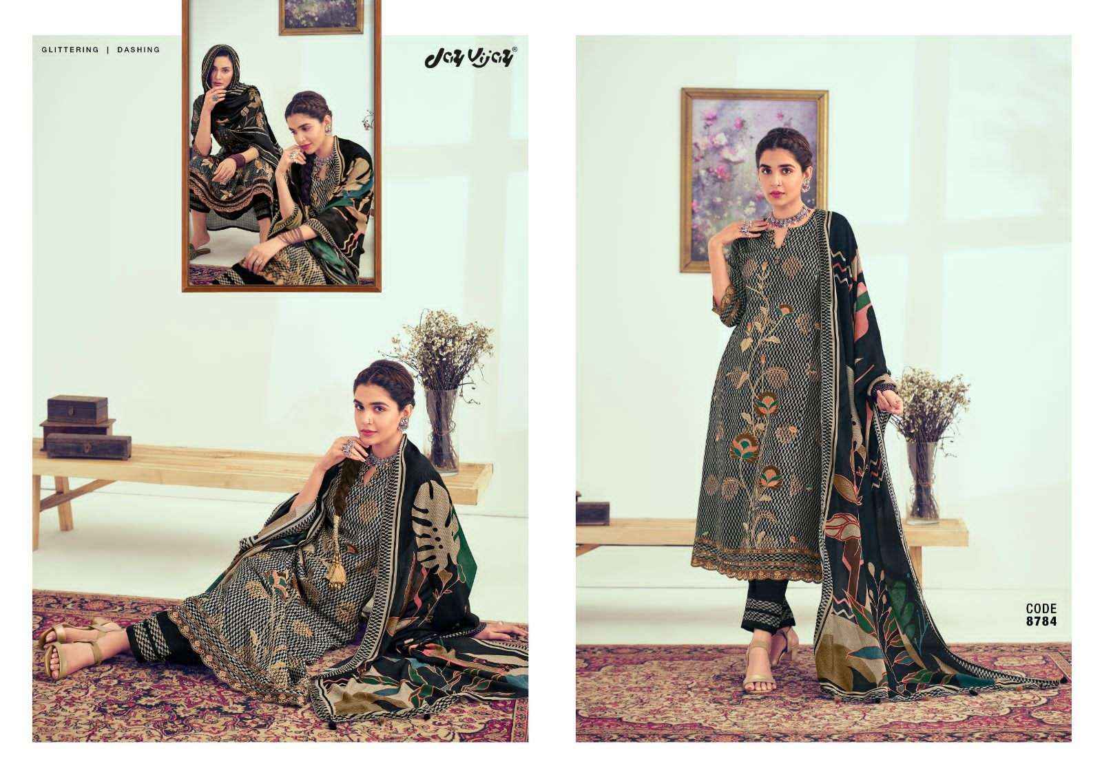 Jay Vijay Khubani Muslin Jacquard Dress Material 6 pcs Catalogue