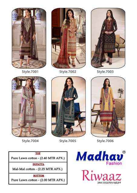 Madhav Fashion Riwaaz Vol 7 Readymade Lawn Cotton Dress 6 pcs