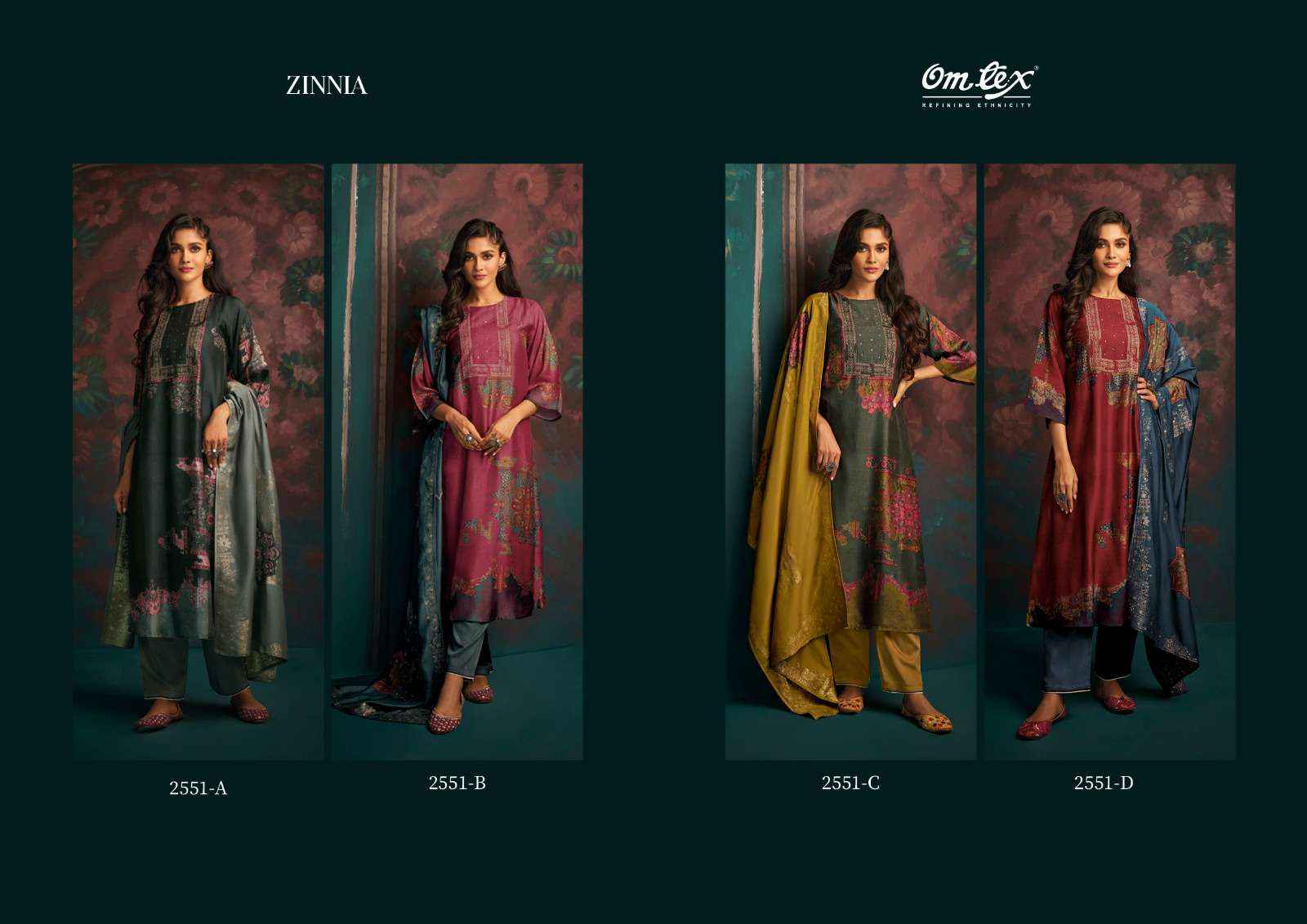 Omtex Zinnia Russian Silk Dress Material 4 pcs Catalogue