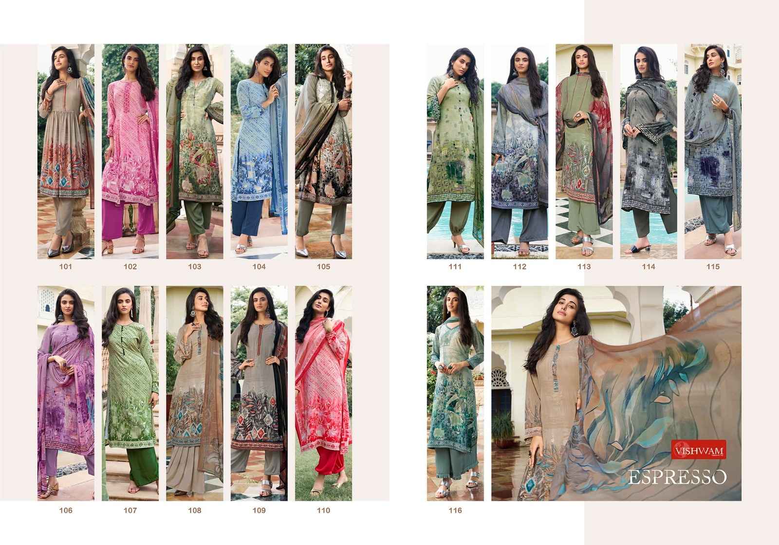 Vishwam Fabrics Espresso Crape Dress Material Online Wholesale Suits