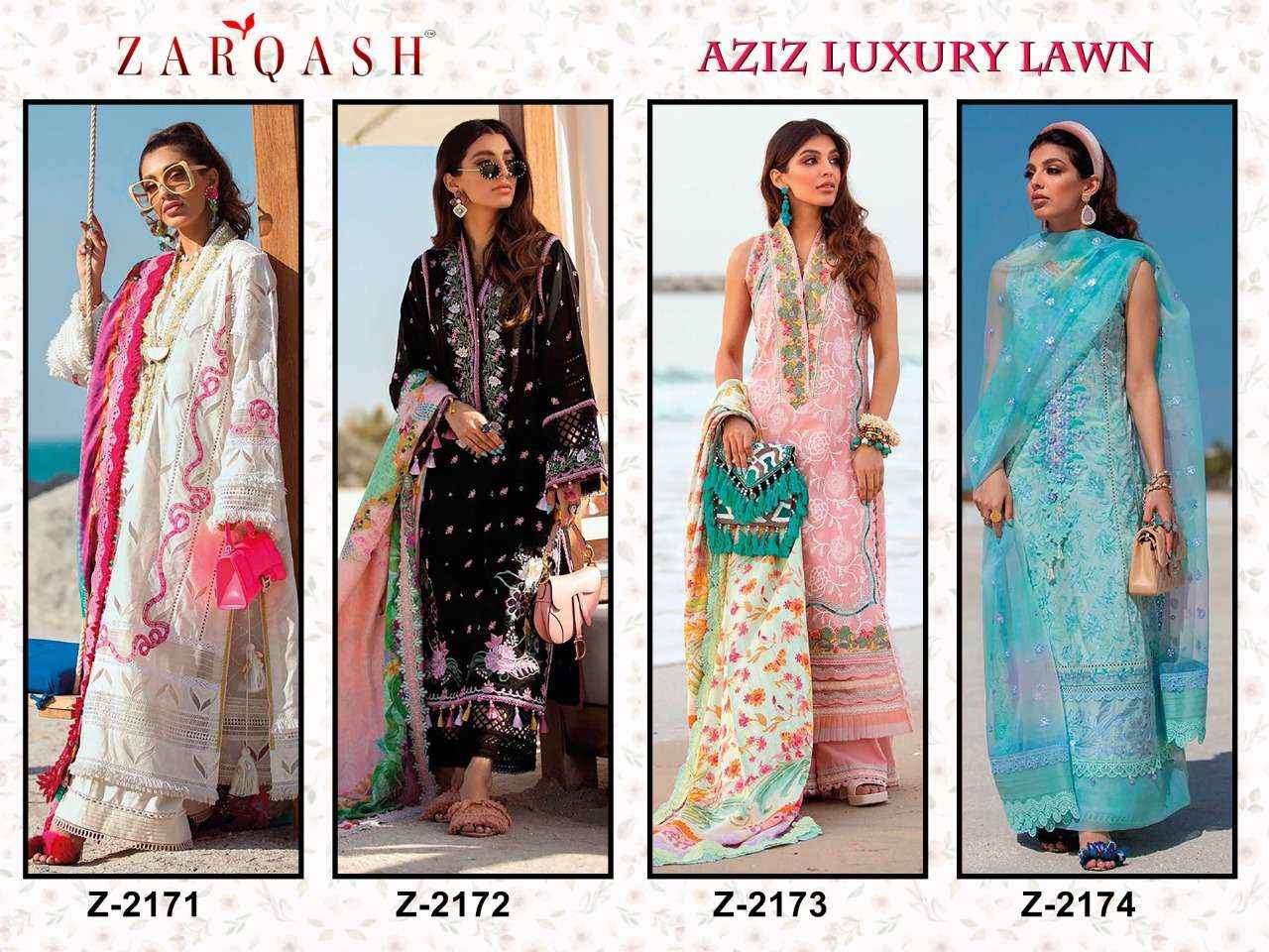Zarqash Aziz Luxury Lawn Cotton Dress Material 4 pcs Catalogue