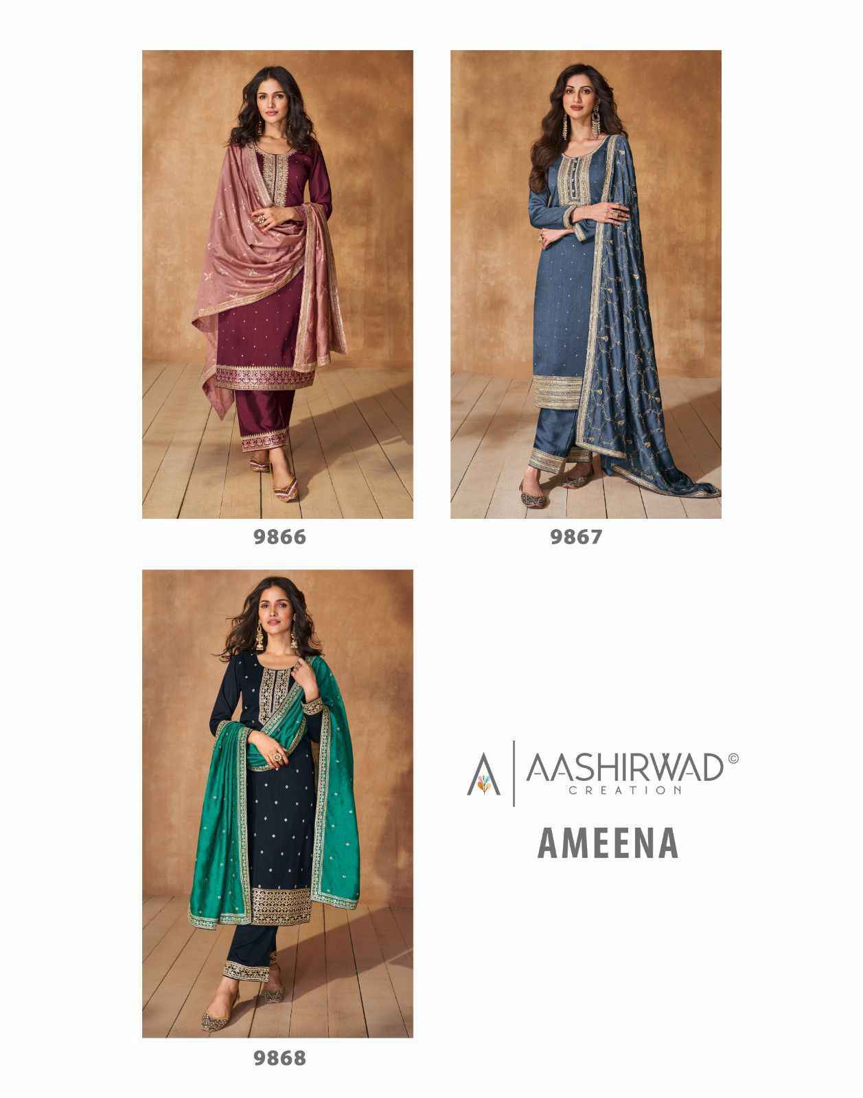 Aashirwad Creation Ameena Readymade Suit 3 Pc Catalouge